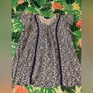 Suzanne Betro White Floral Navy Blue Henley Style Blouse XL